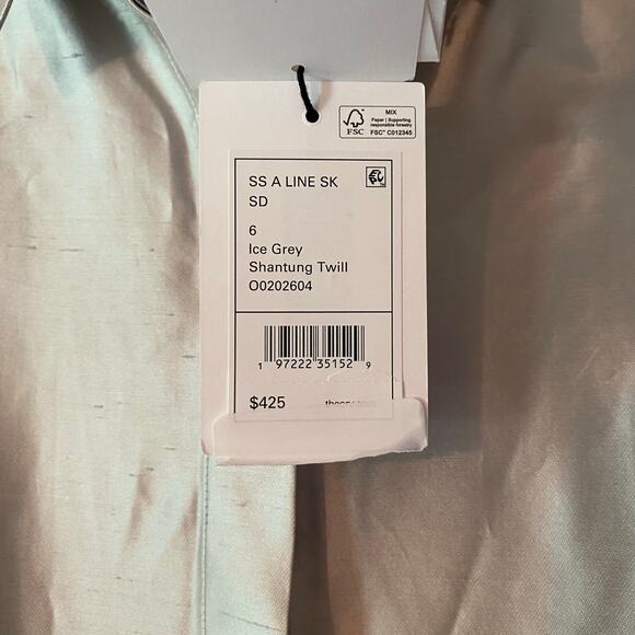 NWT Theory Silk Ice Gray Shantung Twill Button Down A-Line Mini Dress Women's 6 - Picture 5 of 16